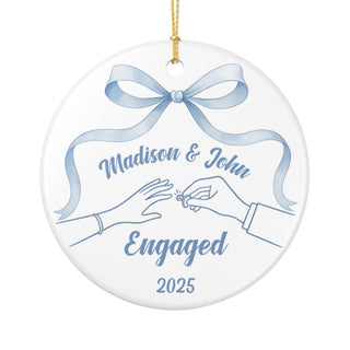 Engagement ornament — personalized ceramic keepsake celebrating your love story and engagement day.