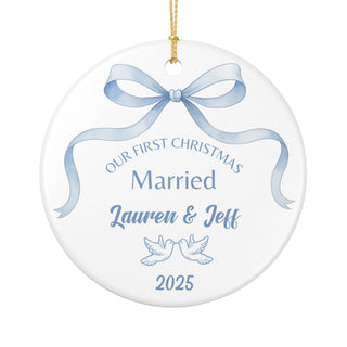 Married couple ornament — personalized wedding keepsake in ceramic for your first Christmas together.