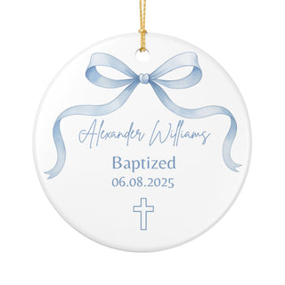 Personalized baptism ornament — custom ceramic keepsake to celebrate your baby’s special day of faith and love.