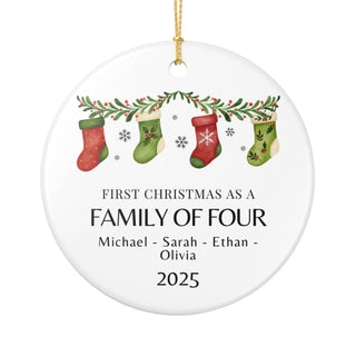 Personalized family ornament — custom keepsake featuring family members’ names, perfect for Christmas or new home celebrations.