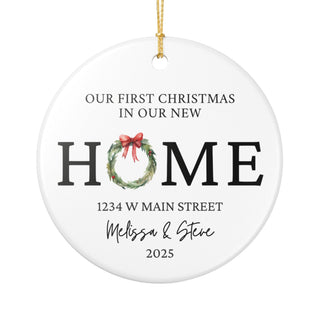 New home ornament — personalized ceramic keepsake to celebrate your first Christmas in a new house.