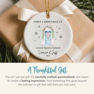 Thoughtful housewarming gift — personalized new home ornament that captures memories of your first Christmas together.